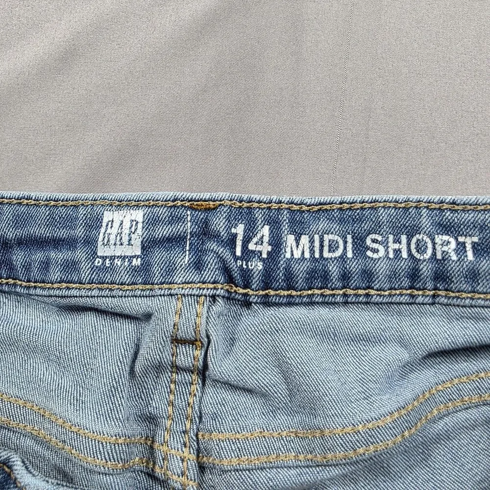 Gap Kids Girls Size 14 Plus Blue Denim Midi Shorts Adjustable Waist Stretch